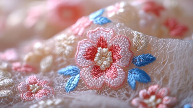 haftowane motywy na tkaninie